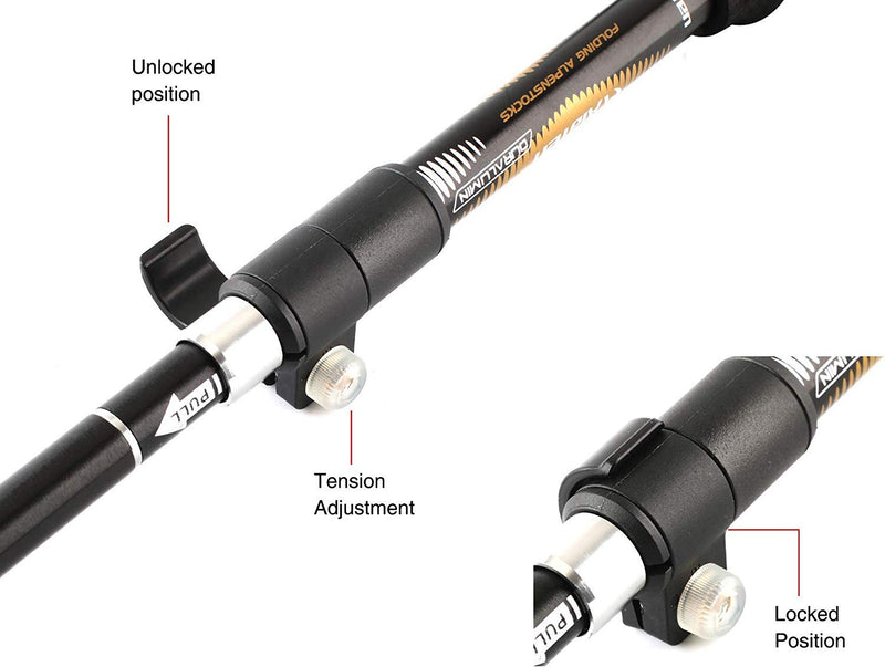 [Australia - AusPower] - A ALAFEN Aluminum Collapsible Ultralight Travel Trekking Hiking Pole for Men and Women A_Black 1 PC(1 Pole) 