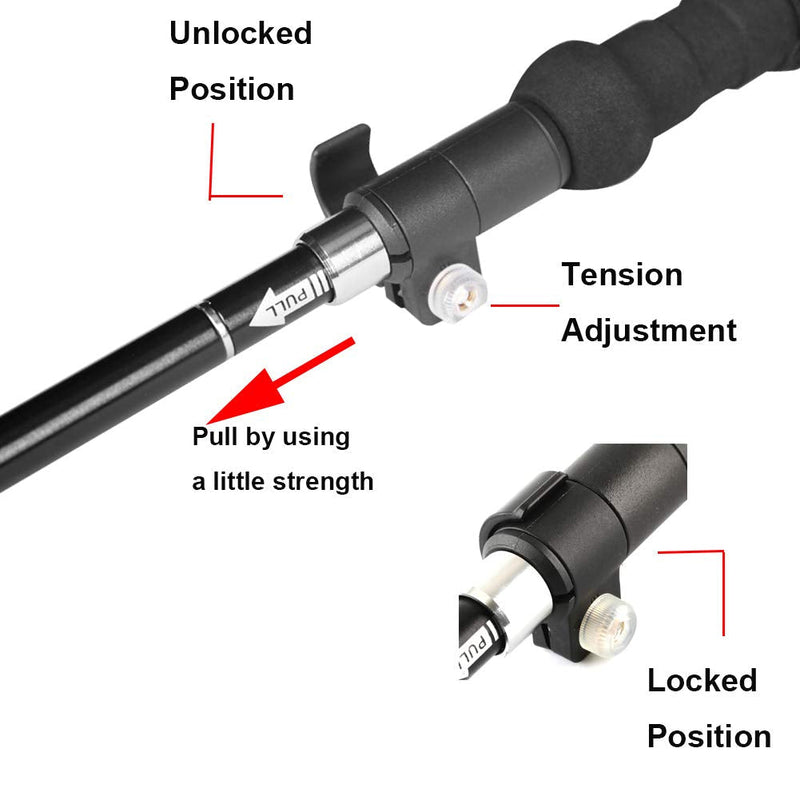 [Australia - AusPower] - A ALAFEN Walking Stick - Collapsible Trekking Pole for Men and Women,7075 Aluminum Hiking Stick for Seniors Black 1 PC(1 Pole) 