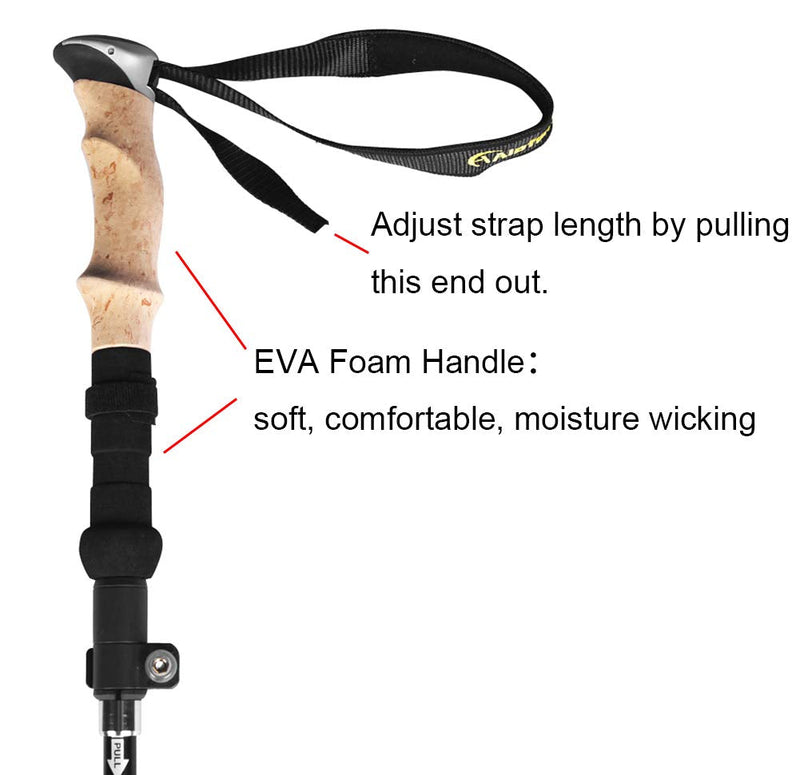 [Australia - AusPower] - A ALAFEN Walking Stick - Collapsible Trekking Pole for Men and Women,7075 Aluminum Hiking Stick for Seniors Black 1 PC(1 Pole) 