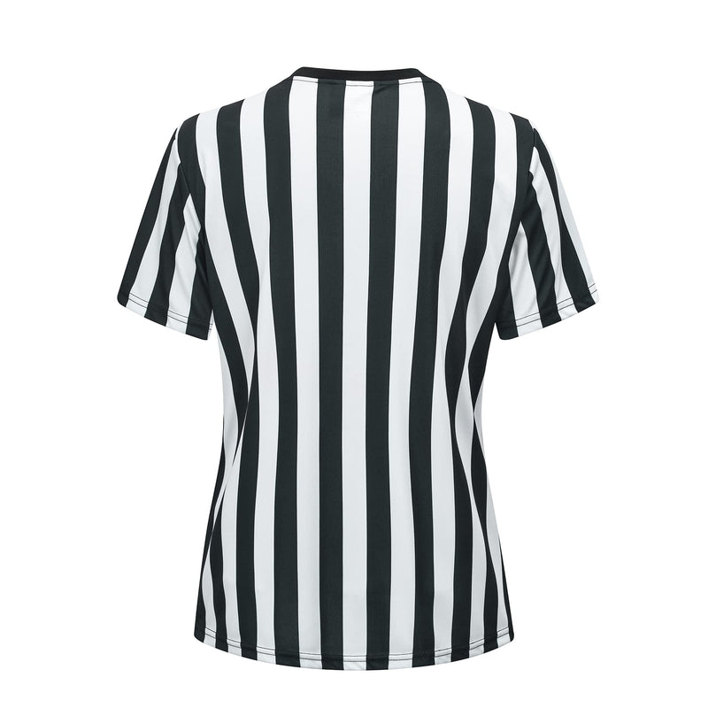 [Australia - AusPower] - Thapower Women's Official Referee Shirt Black & White Stripe Ref Umpire Jersey Short Sleeve for Basketball Football Hockey Black & White-v Neck Large 
