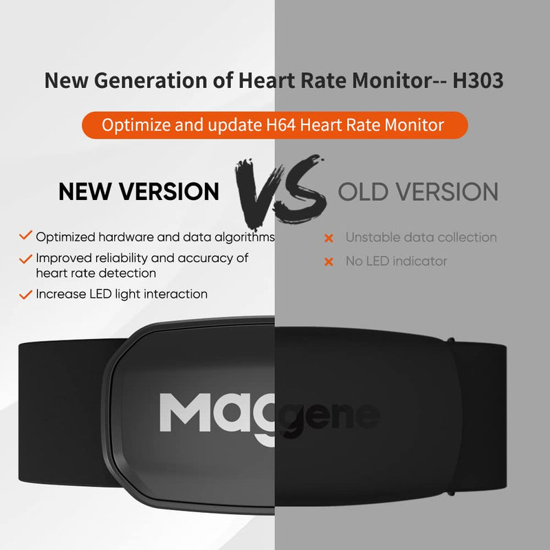 [Australia - AusPower] - Magene H303 Heart Rate Monitor, Heart Rate Sensor Chest Strap, Protocol ANT+/Bluetooth, Compatible with iOS/Android APPs 