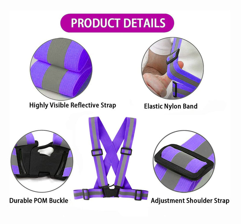 [Australia - AusPower] - Famnosta Running Reflective Vest Gear 3 Pack, Adjustable Safety Vest High Visible Reflective Belt Straps Night Walking Vest Green,Black,Purple 