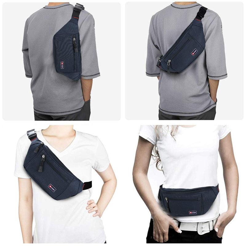 [Australia - AusPower] - 2 Packs Fanny Packs for Men and Women, Waterproof Sports Waist Pack Bag Hip Bum Bag for Travel Hiking Running (Black + Blue) Black + Blue 