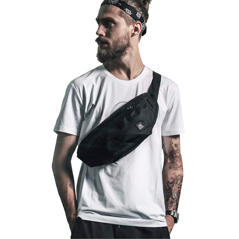 [Australia - AusPower] - Fanny Packs for Women & Men Unisex Waist Bag Pack with Headphone Jack and Zipper Adjustable Strap Black Fanny Pack for Outdoors & Gym (fanny pack). 