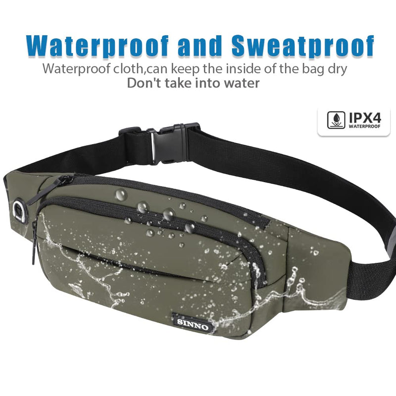 [Australia - AusPower] - SINNO Large Fanny Pack With 4-Zipper Pockets for Running Hiking Travel Workout Dog Walking Outdoors Sport Fishing Waist Pack Bag PU-Army Green(4 Zipper Pockets) 