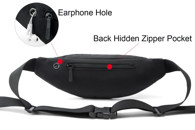 [Australia - AusPower] - Waist Bag for Men Women Waterproof Fanny Pack with Adjustable Strap for Running Walking Traveling (Black) Large-Black(3 Zipper Pockets) 