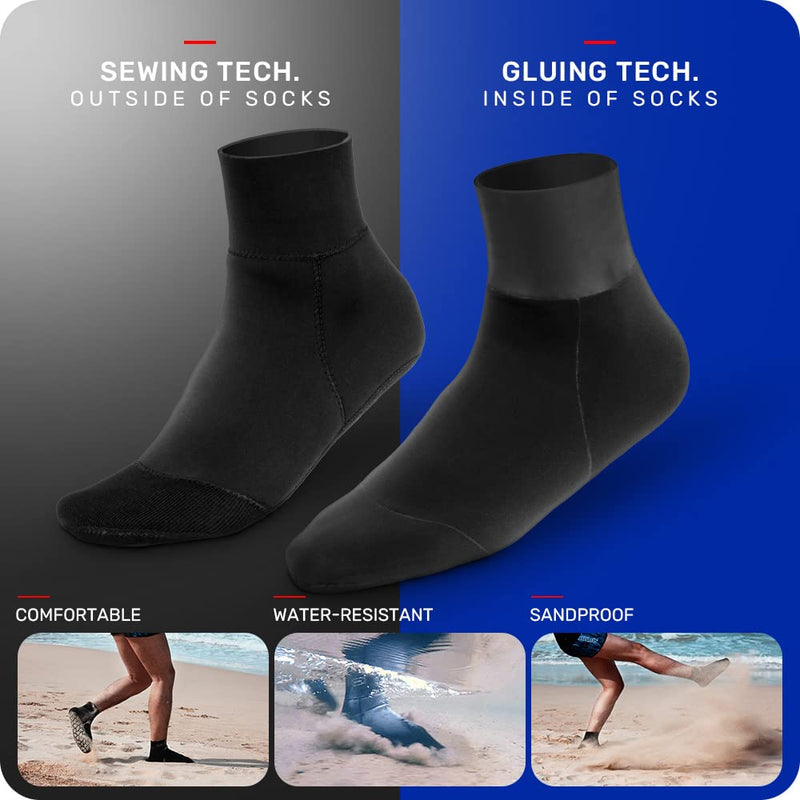 [Australia - AusPower] - CAPAS 2mm Neoprene Waterproof Socks, Beach Volleyball Sand Proof Socks, Wetsuit Snorkel Socks Keep Warm for Men Women 2mm Black - Long Style Small 