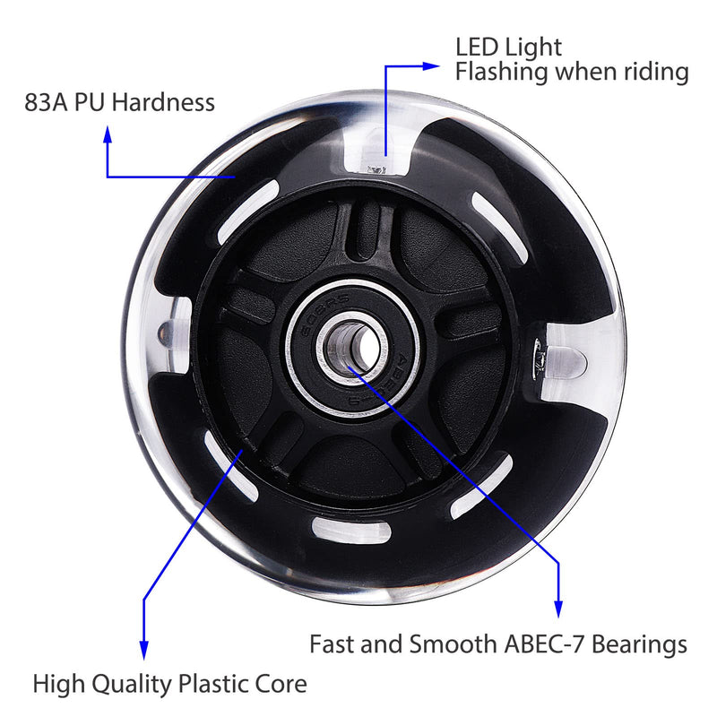 [Australia - AusPower] - Gladeer 80mm Inline Skate Light Up Replacement Wheels, Kick Scooter Polyurethane Rear Wheels w/Bearings, 2-Pack 