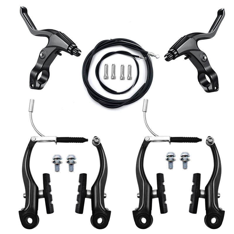[Australia - AusPower] - Hmseng 2 Pair Bike V Brakes Set, Mountain Front and Rear Bike Brake with 2 Bike Brake Cables Wire, 2 Pieces Cable End Caps 