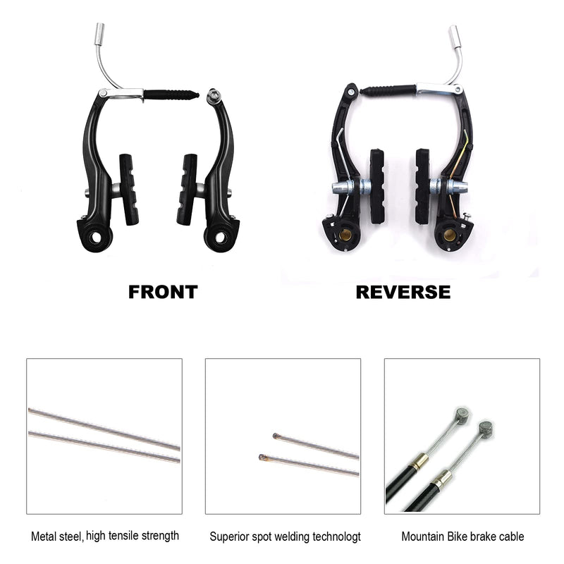 [Australia - AusPower] - Hmseng 2 Pair Bike V Brakes Set, Mountain Front and Rear Bike Brake with 2 Bike Brake Cables Wire, 2 Pieces Cable End Caps 