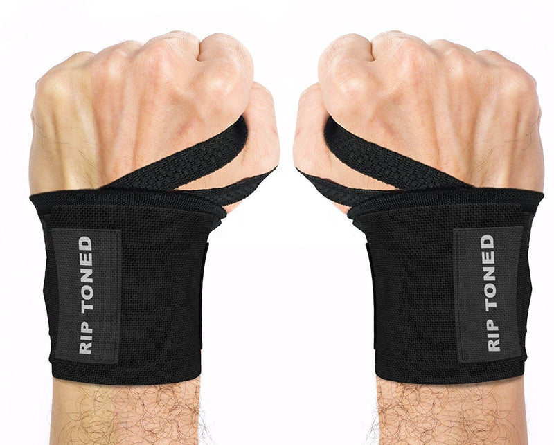 [Australia - AusPower] - Rip Toned Wrist Wraps - 18" Professional Grade with Thumb Loops - Wrist Support Braces - Men & Women - Weight Lifting, Powerlifting, Strength Training Less Stiff Black - Flex 