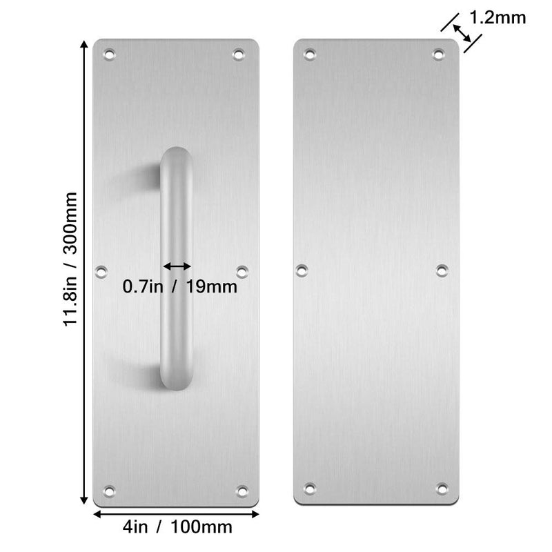 [Australia - AusPower] - Aybloom 304 Stainless Steel Door Handle, Pull and Push Plate Door Handle with Screws, 1 Set (3.94Inch Width x 11.81Inch Height x 0.04Inch Thick) 