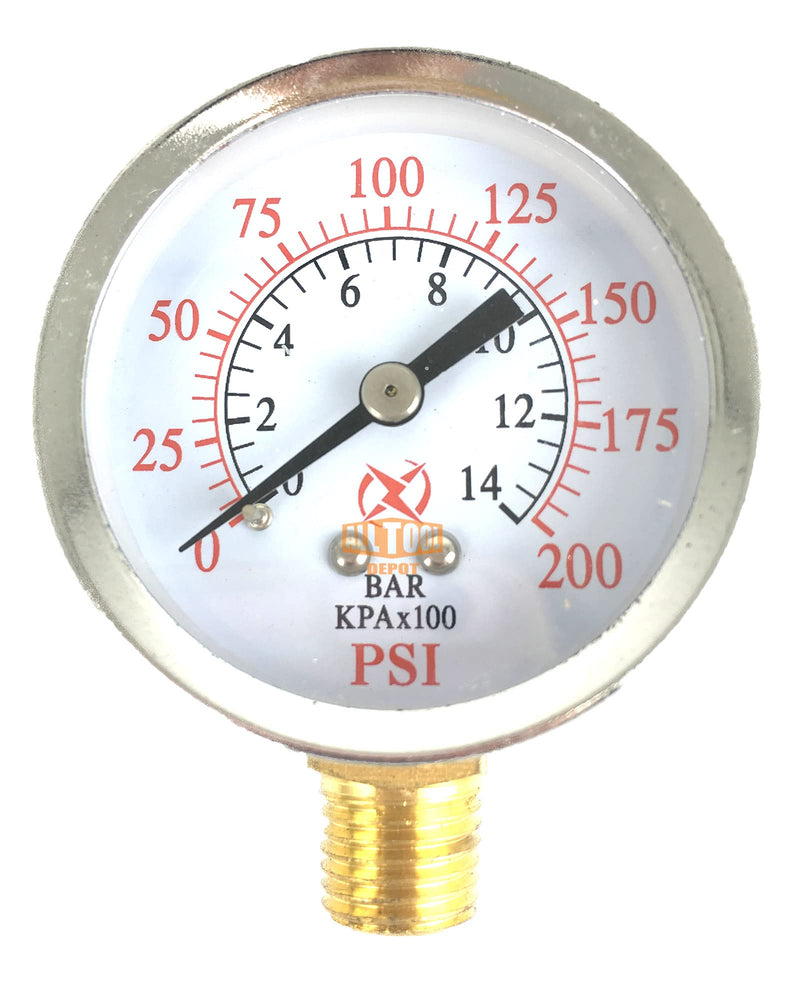 [Australia - AusPower] - 2" Air Pressure Gauge Lower Side Mount 1/4" NPT 2" Dial - 0 to 200 PSI 