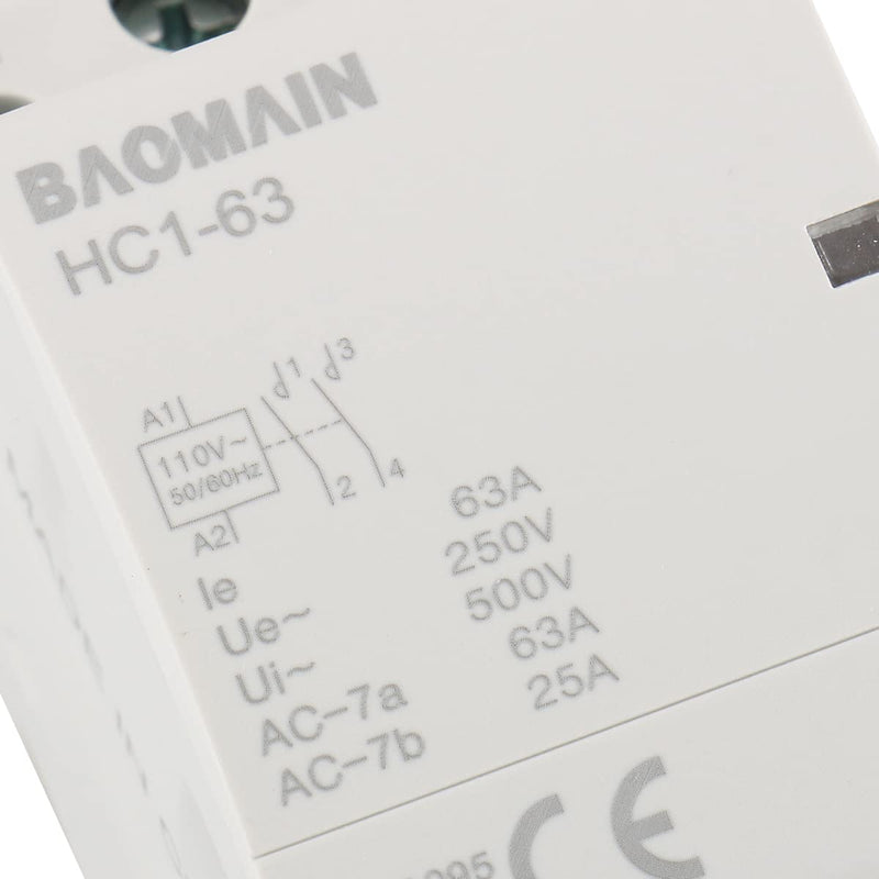 [Australia - AusPower] - Baomain AC Contactor HC1-63 110V 63A 2 Pole Universal Circuit Control DIN Rail Mount 