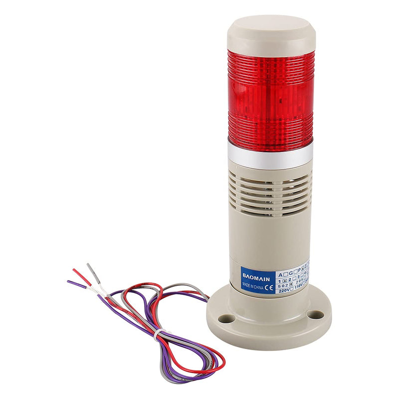 [Australia - AusPower] - Baomain Alarm Warning Light 24V DC Industrial Buzzer Continuous Red LED Signal Tower 