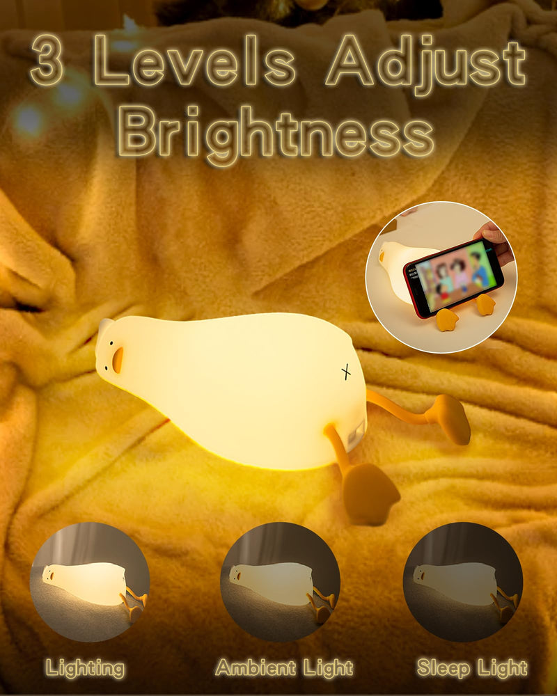 [Australia - AusPower] - BemeedLigt Lying Flat Duck Night Light, Cute Silicone Duck Lamp, LED Nursery Nightlight, Dimmable Bedside Touch Lamp, Rechargeable Light Up Duck for Breastfeeding Toddler White 
