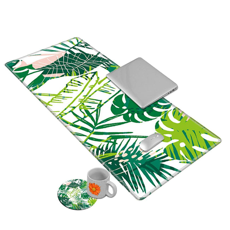 [Australia - AusPower] - Desk Mat Gaming Mouse pad for Laptop, Tropical Leaf Customized Design Printed Desk pad, Home Office Accessories, with Sunflower Coasters and Cute Stickers 