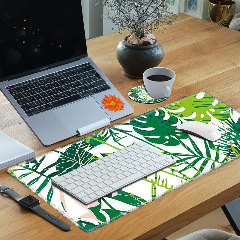 [Australia - AusPower] - Desk Mat Gaming Mouse pad for Laptop, Tropical Leaf Customized Design Printed Desk pad, Home Office Accessories, with Sunflower Coasters and Cute Stickers 