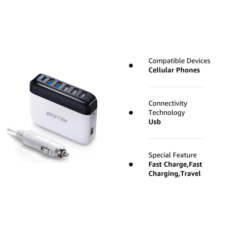 [Australia - AusPower] - Car USB Charger Fast Charge 86W 9A Quick Charge 3.0 & USB-C PD Car Charger Adapter with Smart Identification for Cell Phones, Tablets and Other USB Devices 