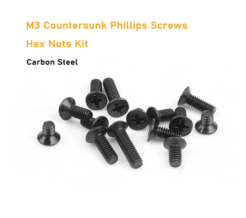 [Australia - AusPower] - binifiMux 360pcs M3 x 4mm/ 6mm/ 8mm/ 10mm/ 12mm/ 16mm / 20mm Black Countersunk Flat Head Phillips Machine Screws and Hex Nuts Kit 