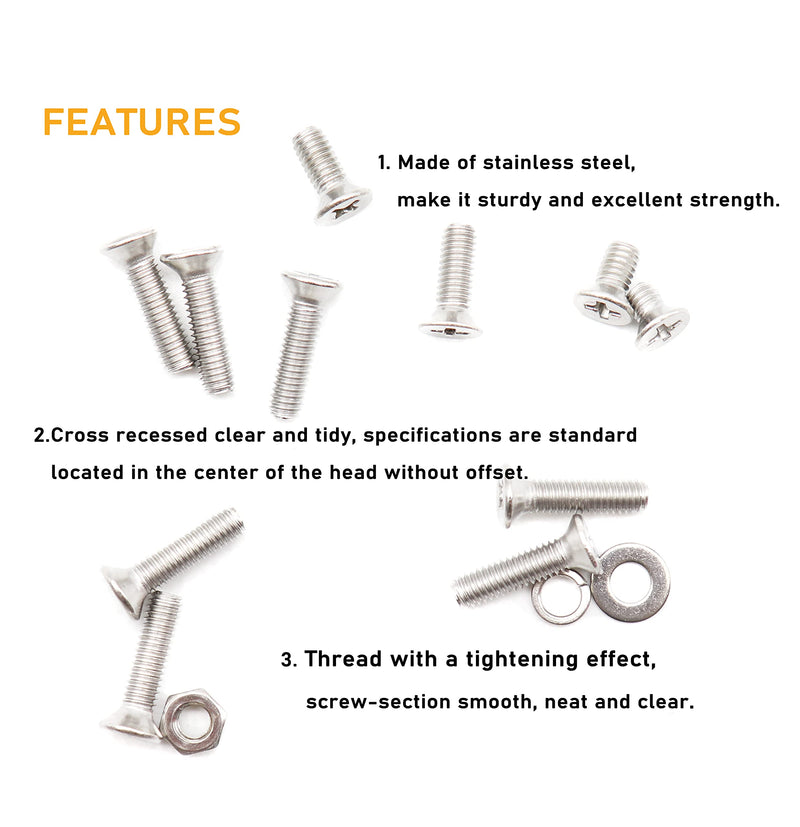 [Australia - AusPower] - binifiMux 550pcs M4 Phillips Flat Head Countersunk Machine Screws Bolts Nuts Washers Assortment Kit, 304 Stainless Steel, M4 x 6mm/ 8mm/ 10mm/ 12mm/ 16mm 