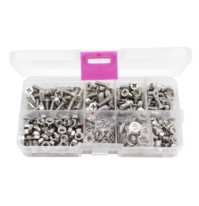[Australia - AusPower] - binifiMux 550pcs M4 Phillips Flat Head Countersunk Machine Screws Bolts Nuts Washers Assortment Kit, 304 Stainless Steel, M4 x 6mm/ 8mm/ 10mm/ 12mm/ 16mm 