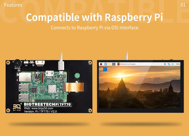 [Australia - AusPower] - BIGTREETECH Upgrade PI TFT43 TFT LCD Display DSI 800x480 for Raspberry Pi Model 3D Printer Controller(3in Capacitive Touch Screen) (105.5X67mm) 