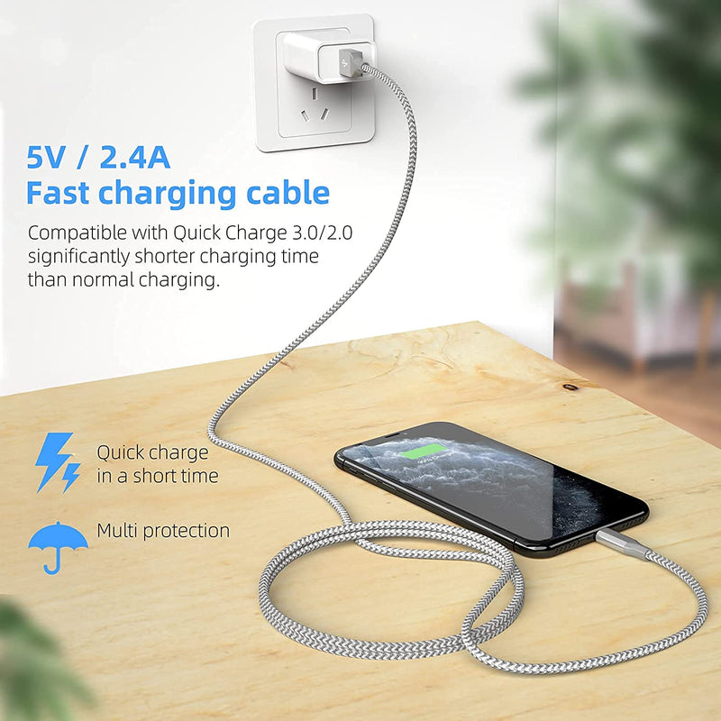 [Australia - AusPower] - iPhone Charger [Apple MFi Certified] 3pack 10FT Long Lightning Cable Fast Charging High Speed Data Sync USB Cable Compatible iPhone 13/12/11 Pro Max/XS MAX/XR/XS/X/8/7/Plus/6S (Grey White) 