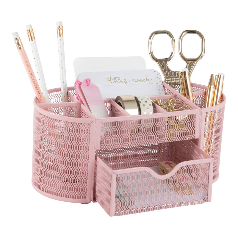 [Australia - AusPower] - Pink Desk Organizer - Girlie Desk Accessories - Strong Metal Construction - Office Supply Storage for Home or Office - Desk Organizer Pink - Light Pink Desk Accessories 
