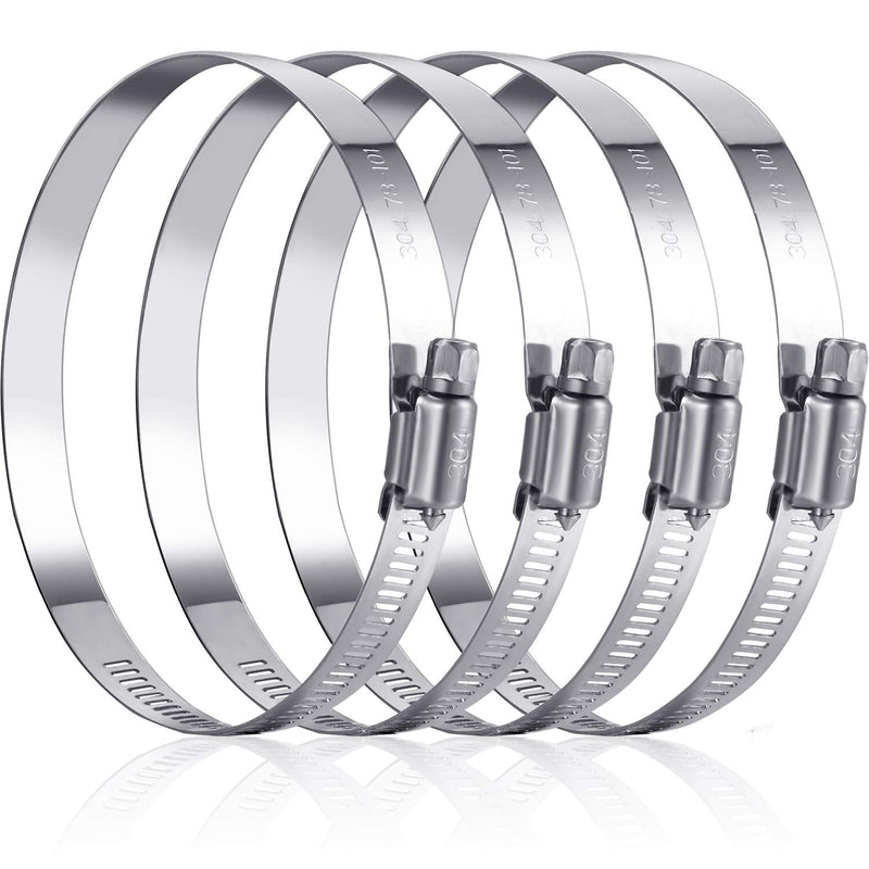 Boao 4-piece set of 4-inch adjustable stainless steel worm gear hose clamps for duct and hose securing.