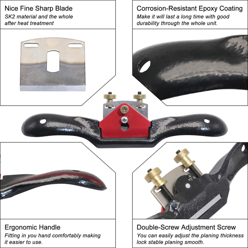 [Australia - AusPower] - boeray 9" Adjustable SpokeShave with Flat Base, 3pcs Metal Blade and 1pcs Portable Woodworking Planes Wood Working Hand Tool and Level Ruler Perfect for Wood Craft, Wood Craver, Wood Working A 
