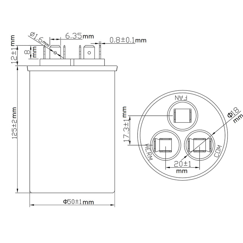 [Australia - AusPower] - Boffdock 45+5 MFD Capacitor ±5% 45/5 uF 370/440 VAC CBB65 Round Dual Run Capacitor for Air Conditioner,Heat Pump Condenser,Fan Start- 5 Years Warranty 45+5UF-370/440V 