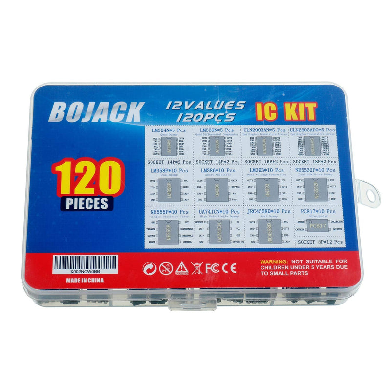 [Australia - AusPower] - BOJACK 12 Values 120 Pcs Opamp Timer Darlington Phototcoupler LM324 LM339 ULN2003AN ULN2803APG LM358P LM386 LM393 NE5532P NE555P UA741CN JRC4558D PC817 IC Assortment Kit 