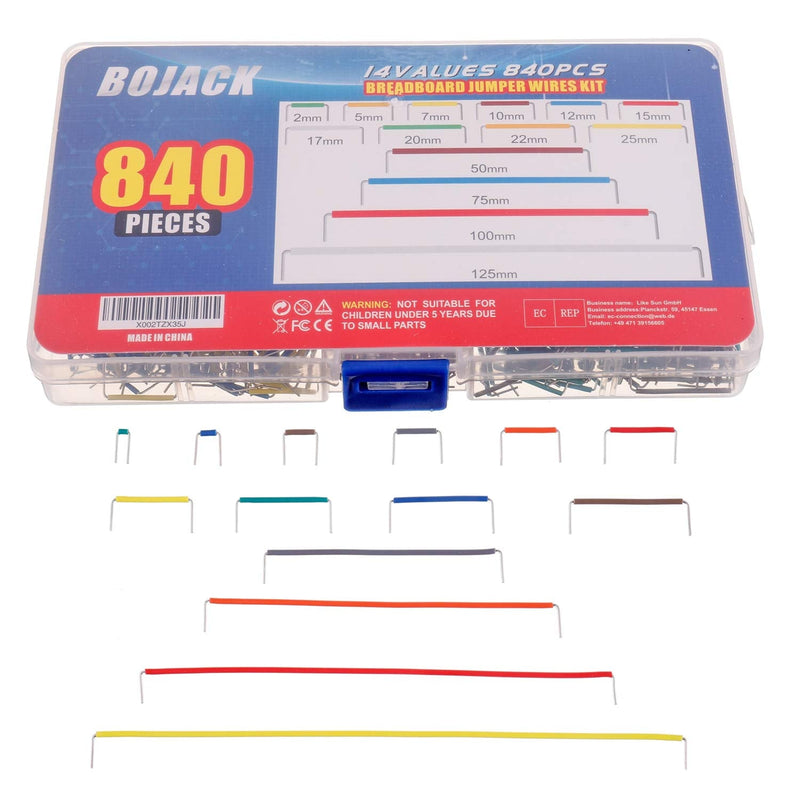 [Australia - AusPower] - BOJACK 14 Vaules 840 pcs 2-125mm Solderless Flexible Breadboard Connecting Line Cables Breadboard Jumper Wires kit 14 Vaules 2-125mm / 840 Pcs 