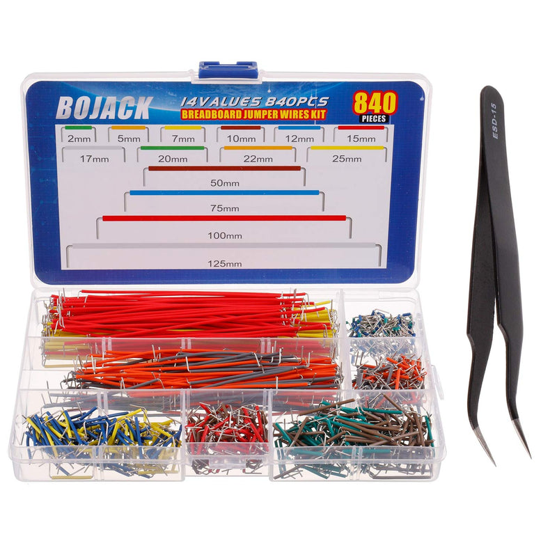 [Australia - AusPower] - BOJACK 14 Vaules 840 pcs 2-125mm Solderless Flexible Breadboard Connecting Line Cables Breadboard Jumper Wires kit 14 Vaules 2-125mm / 840 Pcs 