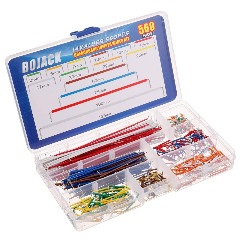 [Australia - AusPower] - BOJACK 14 Vaules 560 pcs 2-125mm Solderless Flexible Breadboard Connecting Line Cables Breadboard Jumper Wires kit 14 Vaules 2-125mm / 560 Pcs 