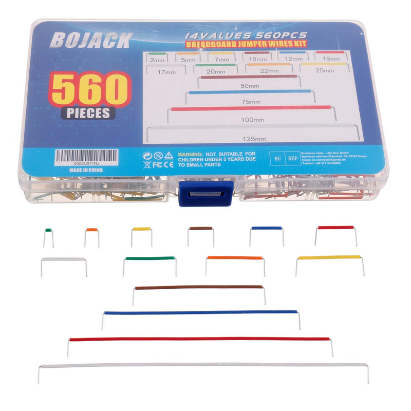 [Australia - AusPower] - BOJACK 14 Vaules 560 pcs 2-125mm Solderless Flexible Breadboard Connecting Line Cables Breadboard Jumper Wires kit 14 Vaules 2-125mm / 560 Pcs 