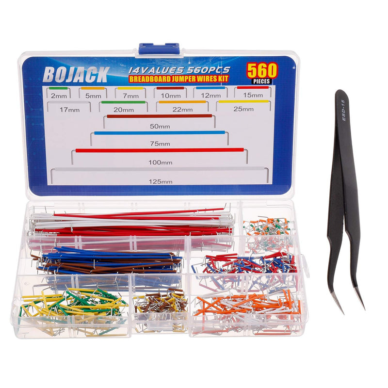 [Australia - AusPower] - BOJACK 14 Vaules 560 pcs 2-125mm Solderless Flexible Breadboard Connecting Line Cables Breadboard Jumper Wires kit 14 Vaules 2-125mm / 560 Pcs 