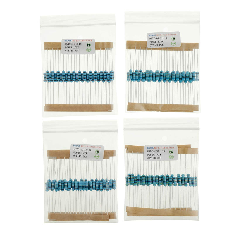 [Australia - AusPower] - BOJACK 1000 Pcs 25 Values Resistor Kit 1 Ohm-1M Ohm with 1% 1/2W Metal Film Resistors Assortment 