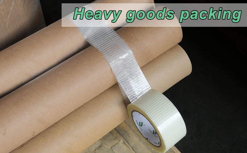 [Australia - AusPower] - Transparent Bi-Directional Filament Strapping Tape, 6.7 Mil x 2 Inch x 30yds, Fiberglass Reinforced Tape, BOMEI PACK 1 