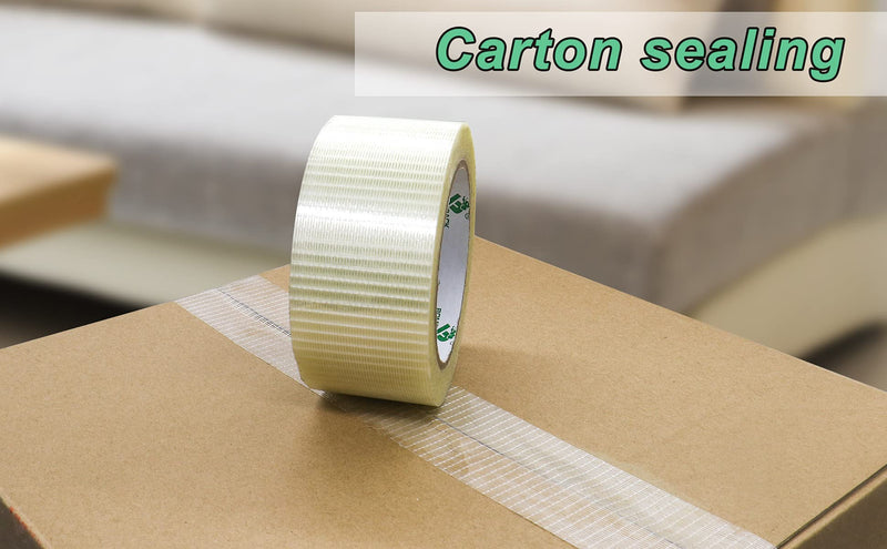 [Australia - AusPower] - Transparent Bi-Directional Filament Strapping Tape, 6.7 Mil x 2 Inch x 30yds, Fiberglass Reinforced Tape, BOMEI PACK 1 