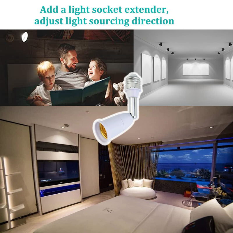 [Australia - AusPower] - [2 Pack] Borju Light Socket Extender, Medium Base, Extend Light Socket Position, Adjust Light Socket Direction, White 2 