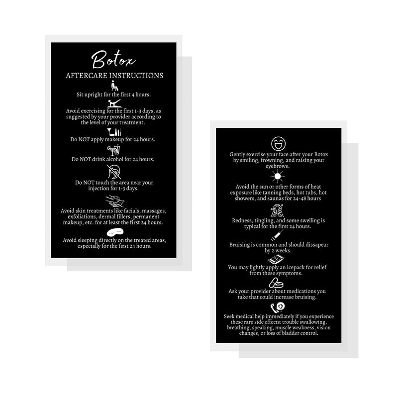 [Australia - AusPower] - Botox Filler Injection Aftercare Instruction Card | 50 Pack | Physical Printed 2x3.5” inches Business Card Size | Black with White Design 