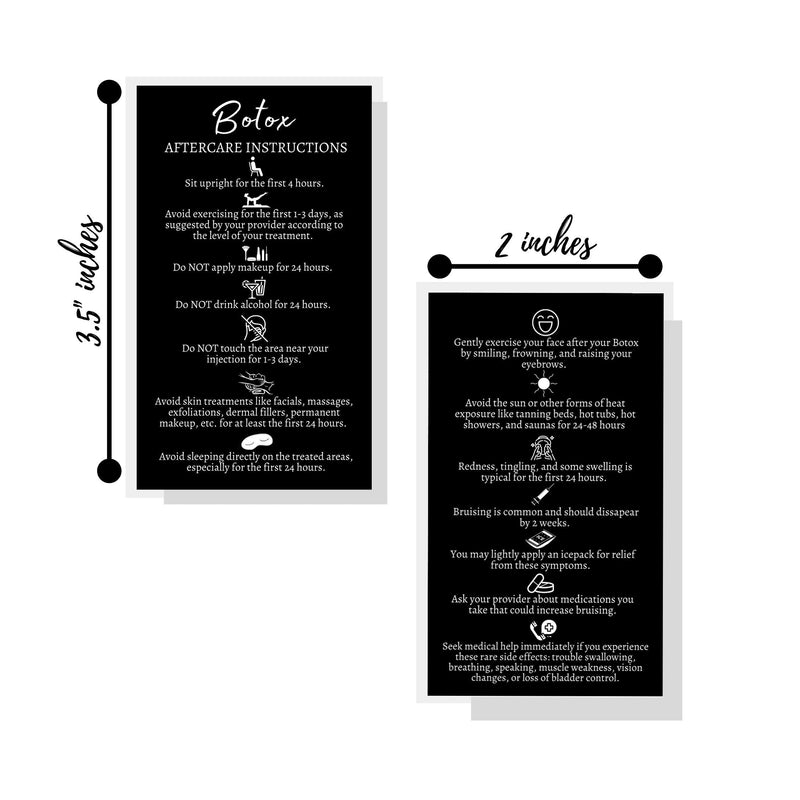 [Australia - AusPower] - Botox Filler Injection Aftercare Instruction Card | 50 Pack | Physical Printed 2x3.5” inches Business Card Size | Black with White Design 