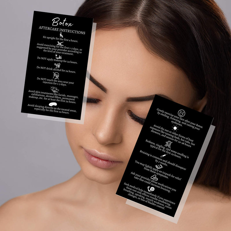 [Australia - AusPower] - Botox Filler Injection Aftercare Instruction Card | 50 Pack | Physical Printed 2x3.5” inches Business Card Size | Black with White Design 