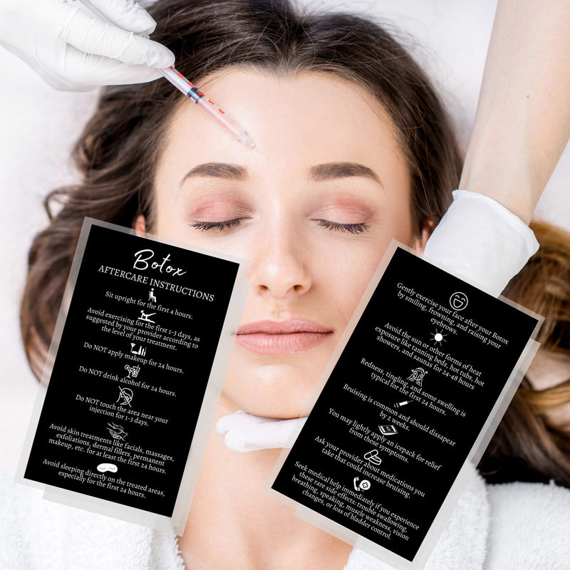 [Australia - AusPower] - Botox Filler Injection Aftercare Instruction Card | 50 Pack | Physical Printed 2x3.5” inches Business Card Size | Black with White Design 