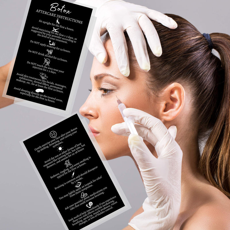[Australia - AusPower] - Botox Filler Injection Aftercare Instruction Card | 50 Pack | Physical Printed 2x3.5” inches Business Card Size | Black with White Design 
