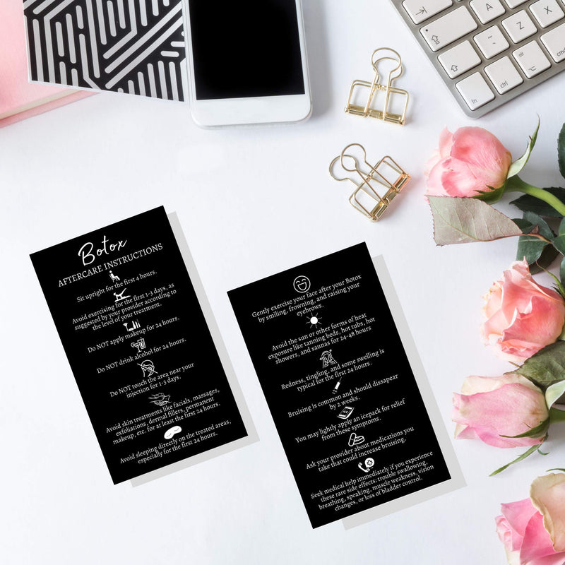 [Australia - AusPower] - Botox Filler Injection Aftercare Instruction Card | 50 Pack | Physical Printed 2x3.5” inches Business Card Size | Black with White Design 