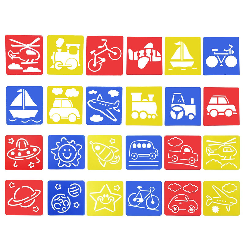 [Australia - AusPower] - 24 Pcs Transportation Theme Drawing Painting Stencils Boat Airplane Spaceship Car Templates for Kids Crafts Creation, Washable Plastic 