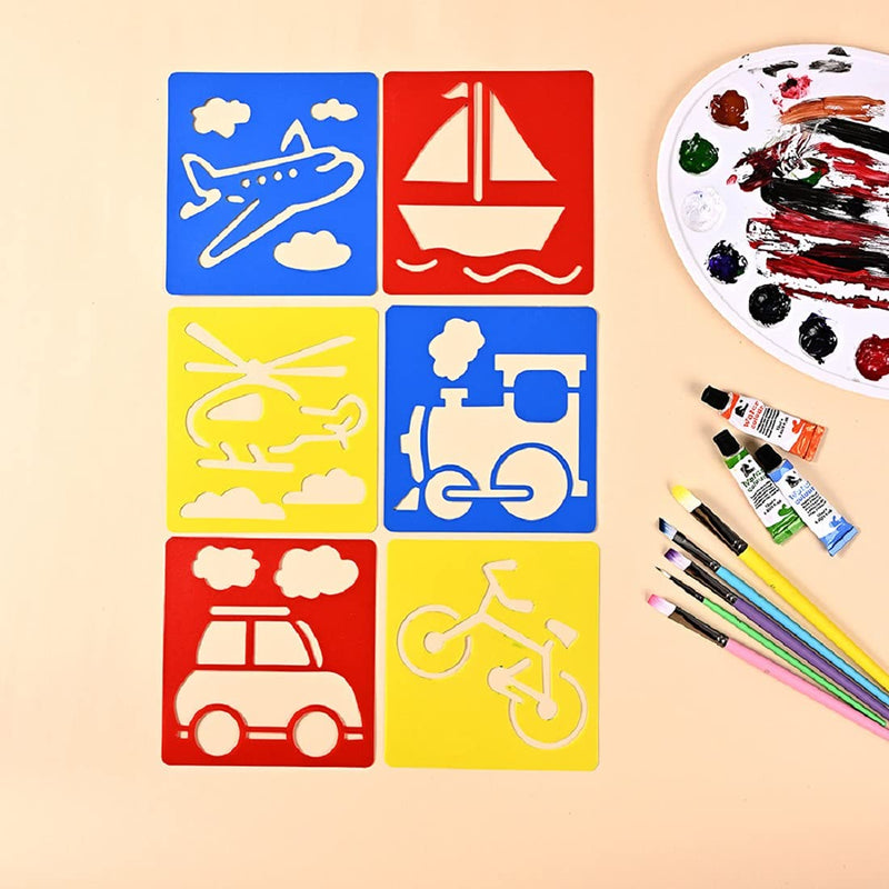 [Australia - AusPower] - 24 Pcs Transportation Theme Drawing Painting Stencils Boat Airplane Spaceship Car Templates for Kids Crafts Creation, Washable Plastic 